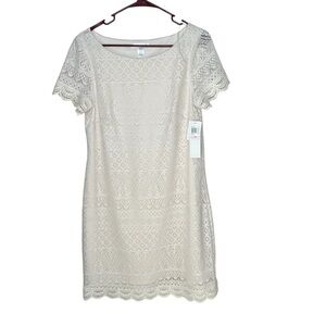 New London Times Dress Womens 10 Lace Lined Fitted Round Neck Stretch BNWD